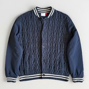 Wilson Cable Knit Varsity Bomber Jacket Sz XL Navy Button Front Tennis Golf $148